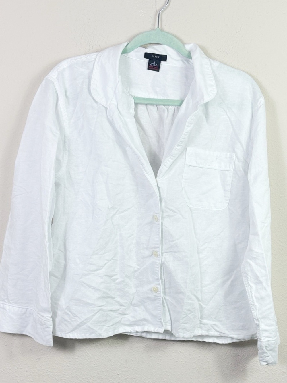 J. Crew Linen Cotton White Button Down Pajama Top Shirt size Medium